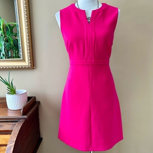 Diane von Furstenberg DVF Hot Pink Fleur Sleeveless Mini Dress Split Neck Size 6 - Picture 2 of 10